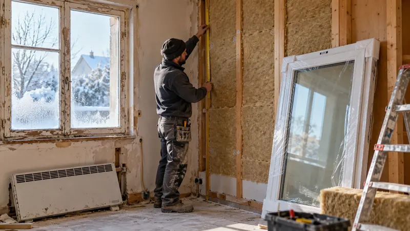 Rénovation énergétique d’une maison passoire thermique : isolation en laine de bois, fenêtre simple vitrage givrée et nouvelle fenêtre double vitrage